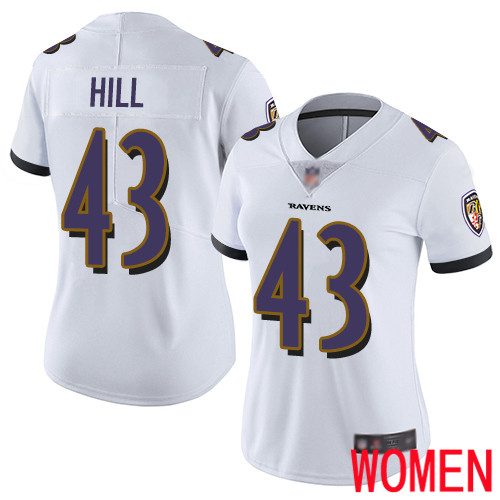 Baltimore Ravens Limited White Women Justice Hill Road Jersey NFL Football 43 Vapor Untouchable